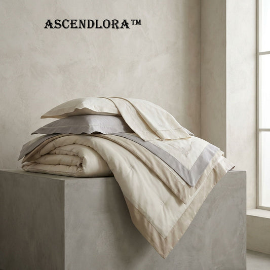 ☁️ Ascendlora™ THE LUNAR-VEIL BEDDING SYSTEM "Rest is an architectural act. A system designed to frame your silence in a monolith of neutral tones and high-density organic fibers."