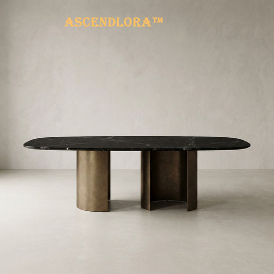 🌌Ascendlora™ THE OBSIDIAN HORIZON DINING MONOLITH "The table is the original altar of the home. A platform forged to elevate the ritual of dining through the unyielding strength of marble and the warmth of aged brass."