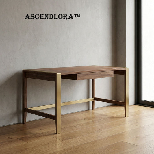 🖋️ Ascendlora™ THE SOVEREIGN WALNUT STUDIO DESK "Work is an act of architecture. A desk forged from the living grain of the earth to anchor your creative ritual in absolute stability and golden warmth."