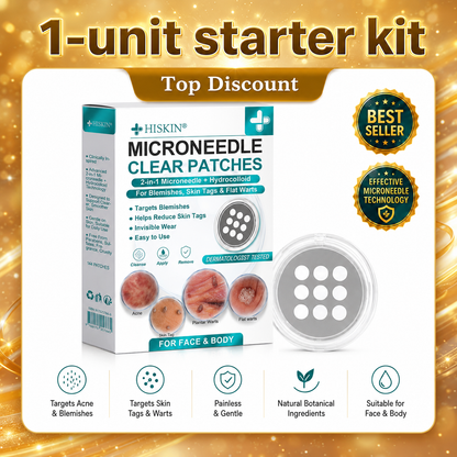 ✨Hiskin ® 2-in-1 Microneedle & Hydrocolloid Patch🍀 | Removes raised moles, acne, flat warts, and skin tags | Helps improve wrinkles, scars, and blemishes | Invisible patches for face and body